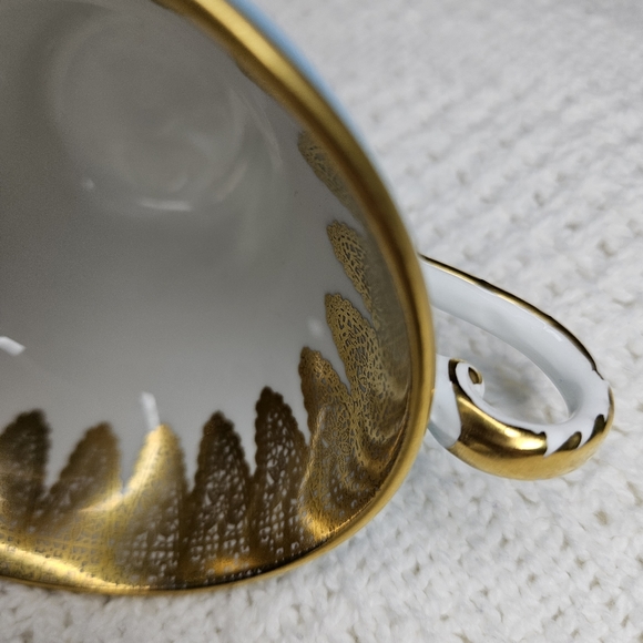 Aynsley England Turquoise Vintage Teacup Saucer Gold Filigree Corset Design RARE - Picture 12 of 16
